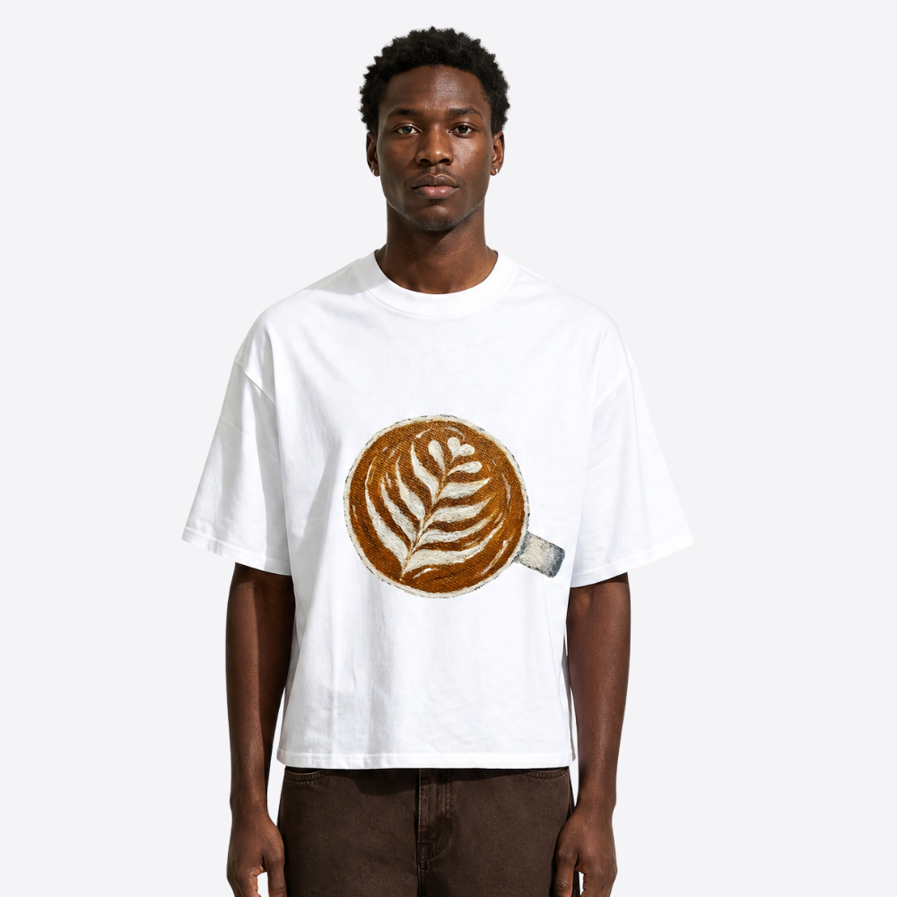 cappuccino boxy tee – white – front