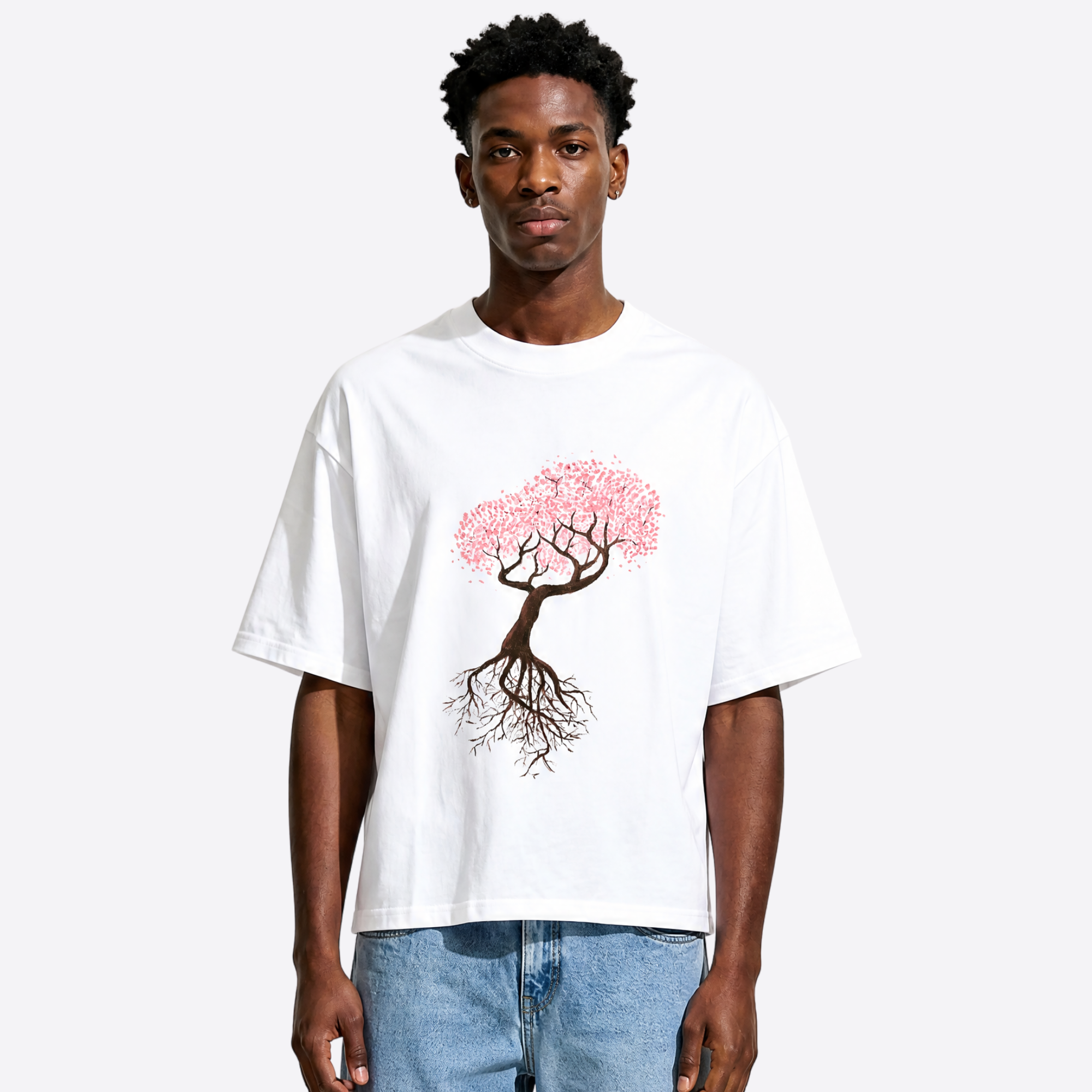 cherry blossom boxy tee – white – front