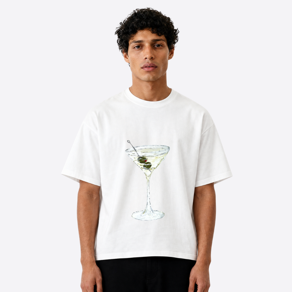 martini boxy tee – white – front