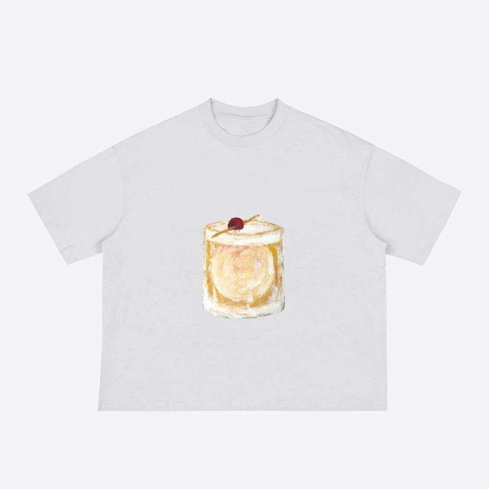 whiskey sour boxy tee – white – mockup