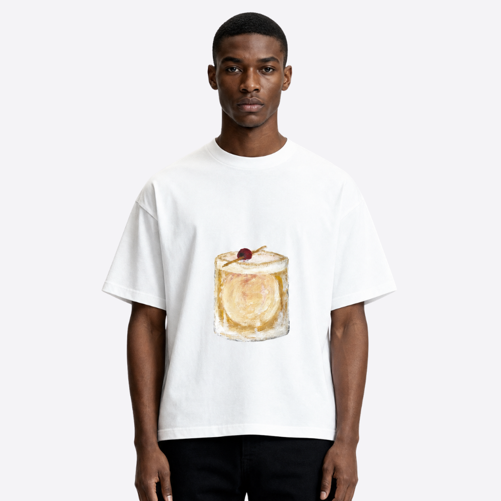 whiskey sour boxy tee – white – front