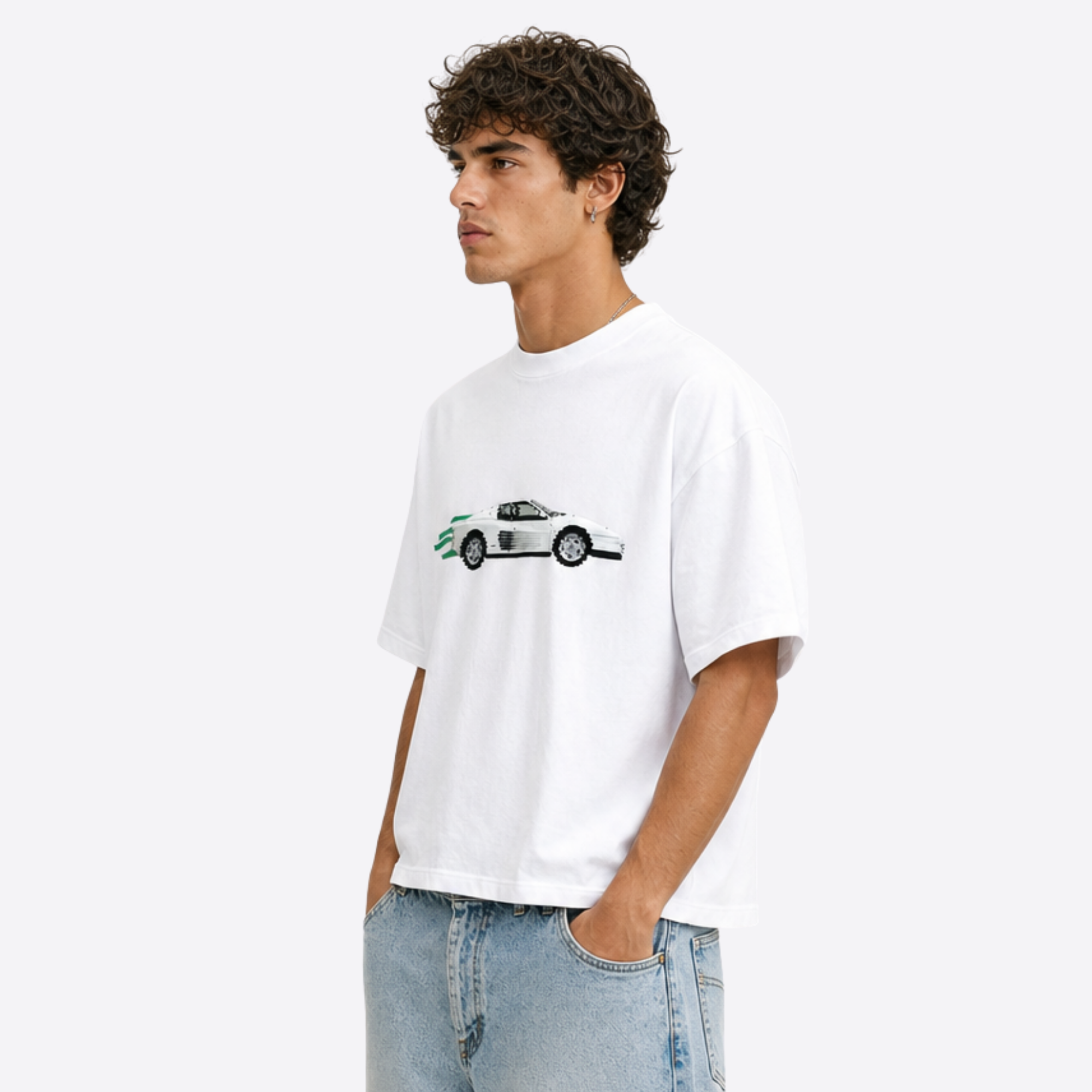 white ferrari boxy tee